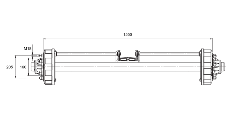 AKSEL TIL TRAILER MED BREMSER (6 SKRUER) - 3800 kg - 1550 mm