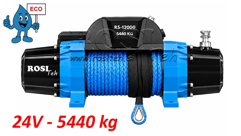 24 V ELEKTRISK SPIL RS-12000 - 5440 kg - SYNTETISK REB - ECO