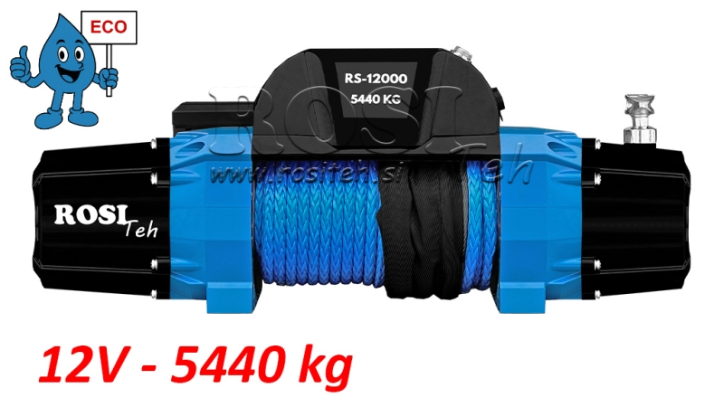12 V ELEKTRISK SPIL RS-12000 - 5440 kg - SYNTETISK REB - ECO