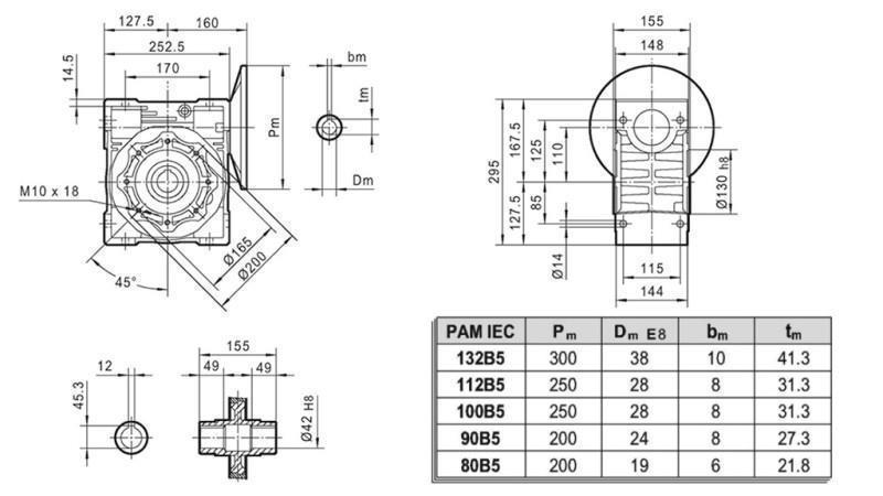PMRV-110 REDUCER TIL ELEKTRISK MOTOR MS132 (5.5-7.5kW) FORHOLDSFORHOLD 10:1