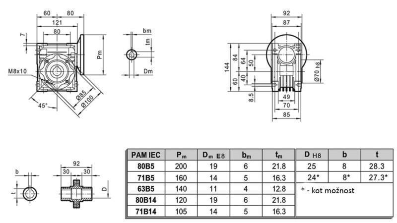 PMRV-50 REDUCER TIL ELEKTRISK MOTOR MS80 (0.55-0.75kW) FORHOLDSFORHOLD 10:1