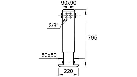 DOBBELTVIRKENDE HYDRAULISK STØTTEBEN (90x90x795 mm) - SLAGLÆNGDE 500 mm - 2.650 kg