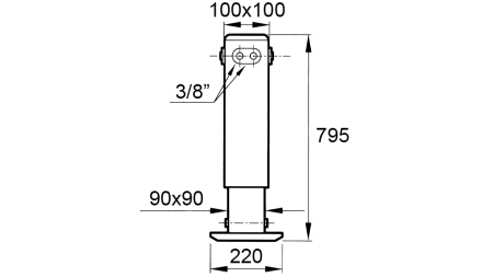 DOBBELTVIRKENDE HYDRAULISK STØTTEBEN (100x100x795 mm) - SLAGLÆNGDE 500 mm - 3.800 kg