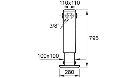 DOBBELTVIRKENDE HYDRAULISK STØTTEBEN (110x110x795 mm) - SLAGLÆNGDE 500 mm - 5.200 kg