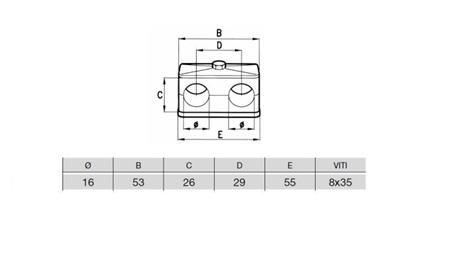 RØR HOLDER DIAMETER 16 - DOBBEL - dimensioner