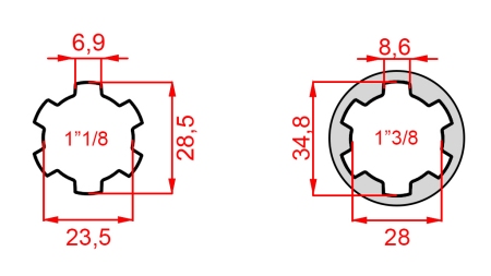 KARDANSKI NASTAVEK Z ZATIČEM iz 1-3/8  na 1-1/8 (150 mm)