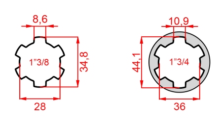 KARDANADAPTER MED TAP FRA 1-3/4 TIL 1-3/8 (165 mm)