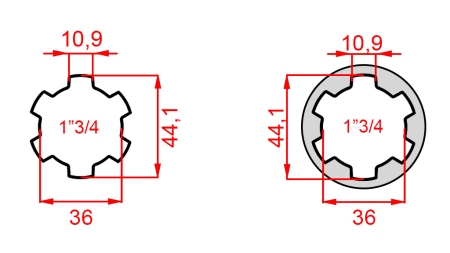 KARDANADAPTER MED TAP FRA 1-3/4 TIL 1-3/4 (165 mm)