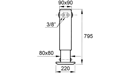 DOBBELTVIRKENDE HYDRAULISK STØTTEBEN (90x90x795 mm) - SLAGLÆNGDE 400 mm - 3.800 kg