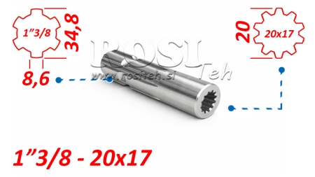 KARDANADAPTER FRA 20x17 (12 SPLINES) TIL 1-3/8 (120 mm)
