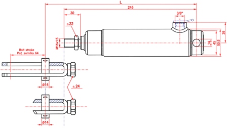 BREMSECYLINDER MED RETURFJEDER 25/70MM - GEVIND