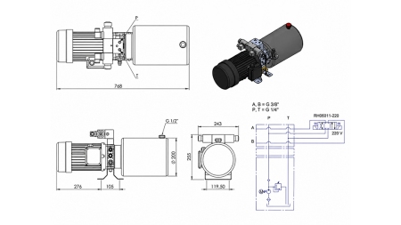 MINI HYDRAULISK POWER-PACK 380V AC (2.2 kW) - 8.0 cc - 11.2 lit/min - tank 12 lit