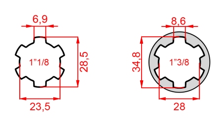 KARDANADAPTER FRA 1-3/8 TIL 1-1/8 (140 mm)