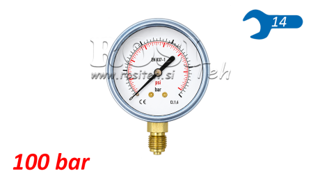 MANOMETER DN63 VERTIKAL 0 - 100 BAR - 1/4