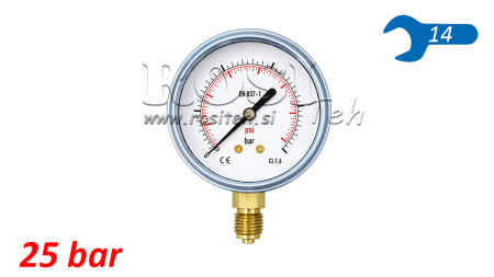 MANOMETER DN63 VERTIKAL 0 - 25 BAR - 1/4