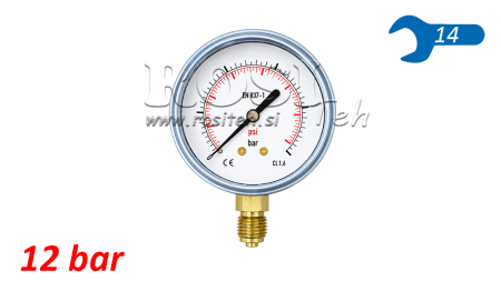 MANOMETER DN63 VERTIKAL 0 - 12 BAR - 1/4