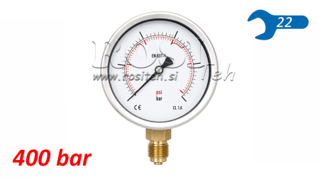 MANOMETER DN100 VERTIKAL 0 - 400 BAR - 1/2