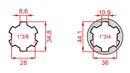 KARDANADAPTER FRA 1-3/4 TIL 1-3/8 (165 mm)