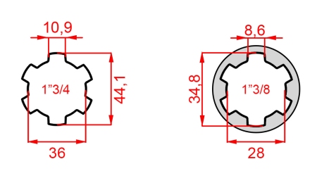 KARDANADAPTER FRA 1-3/8 TIL 1-3/4 (150 mm)