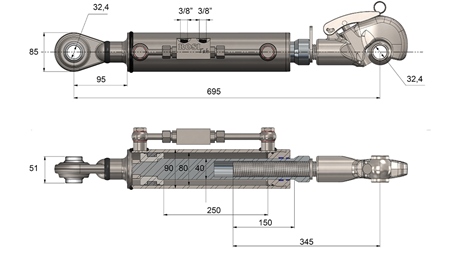 TOPSTANG MED PÅSKRUET FANGKROG AUTOMATIC - CAT. 3 - 80/40-250 (+95 HP) (32,2 mm)