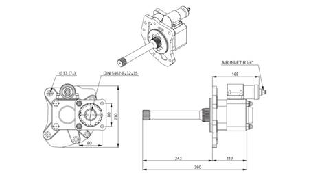 Dimensioner HYDRAULISK PUMPE DREV - MERCEDES G155 - 2 ACTROS