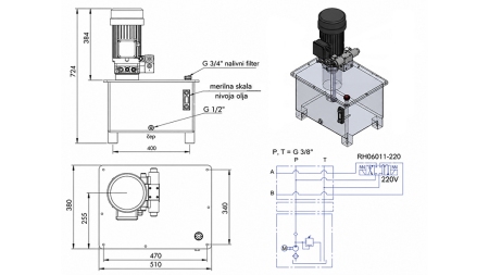 MINI HYDRAULIK POWER-PACK 380V AC (4 kW) - 8 cc - 12 lit/min - tank 40 lit