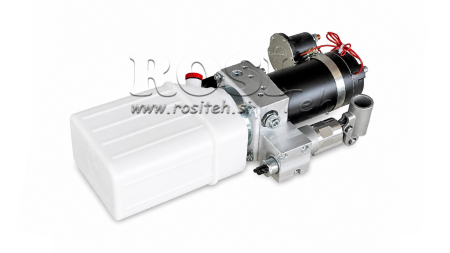MINI HYDRAULISK ENHED 12V DC - 0.8KW = 0.5CC - 1.5 LITER - ENKELTVIRKENDE MONTERING (PVC) MED MANUEL PUMPE
