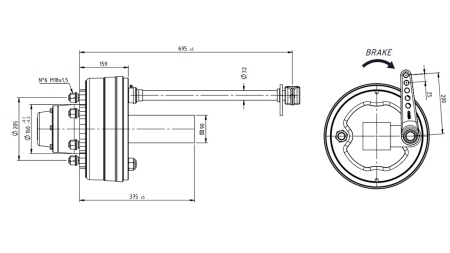 HALV-AXEL MED BREMSER 5.250 KG L.290 MM