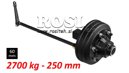 HALVAKSEL MED BREMSER - 2700 kg (6 SKRUER) - 250 mm