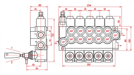 HYDRAULISK MANUEL VENTIL – 5-SEKTIONS RETNINGSVENTIL 5xR40 ECO