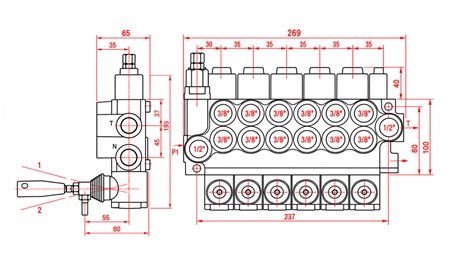 HYDRAULISK MANUEL VENTIL – 6-SEKTIONS RETNINGSVENTIL 6xR40 ECO