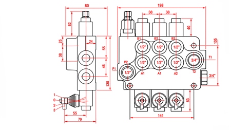 HYDRAULISK MANUEL VENTIL – 3-SEKTIONS RETNINGSVENTIL 3xR80 ECO
