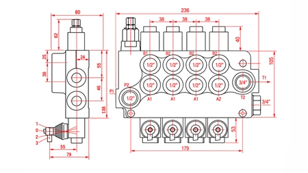 HYDRAULISK MANUEL VENTIL – 4-SEKTIONS RETNINGSVENTIL 4xR80 ECO