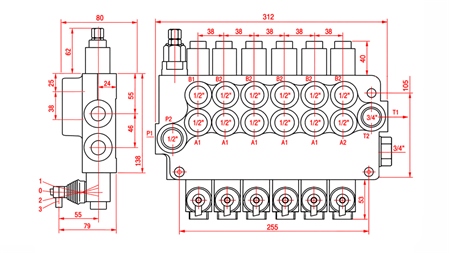 HYDRAULISK MANUEL VENTIL – 6-SEKTIONS RETNINGSVENTIL 6xR80 ECO