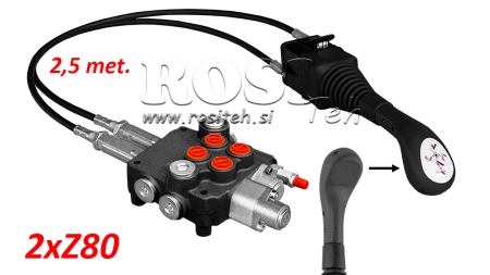 JOYSTICK UDEN KNAP - BOWDENKABEL 2,5 m + HYDRAULISK VENTIL 2xZ80 + FLYDEFUNKTION