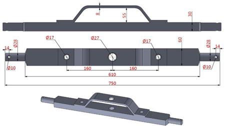 TRAKTOR HYDRAULISK KRYDSBARRIERE KATEGORI 2 MED MONTERINGSBRACKET (L-750mm)
