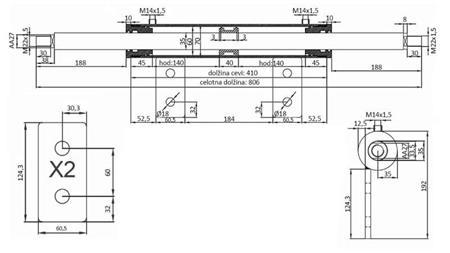 STYRINGSCYLINDER DOBBELTSIDET 60/35-250
