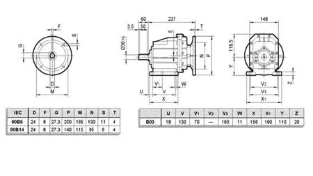 ERC03 REDUCER TIL ELEKTRISK MOTOR MS90 (1.1-1.5kW) FORHOLD 25:1
