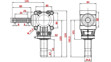 KOTNI REDUKTOR L-150J 1:1 (12HP-9kW)