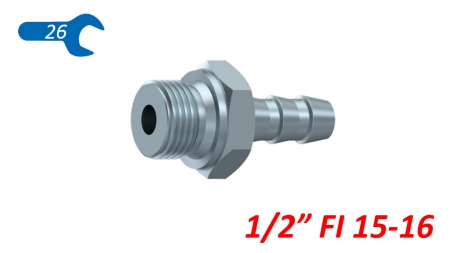HYDRAULISK HUNDE FORBINDELSE 1/2 TIL GUMMISLANGE Φ 15-16