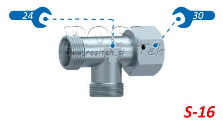HYDRAULISK T-STYKKE S-16 MED SIDE DREJELIG MØTRIK M24X1,5