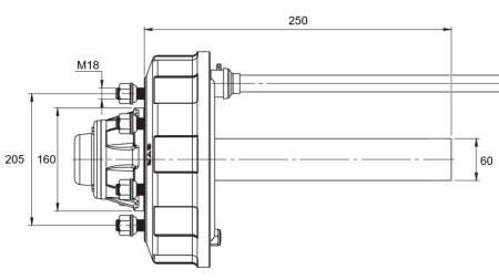 HALVAKSEL MED BREMSER - 2700 kg (6 SKRUER) - 250 mm