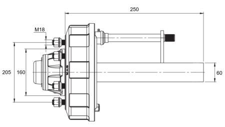 HALVAKSEL MED BREMSER - 2700 kg (6 SKRUER) - 250 mm