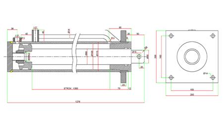 HYDRAULIKCYLINDER TIL BRÆNDEKLØVER MED MONTERINGSPLADE100/60-1050 - ØVERSTE TILSLUTNING