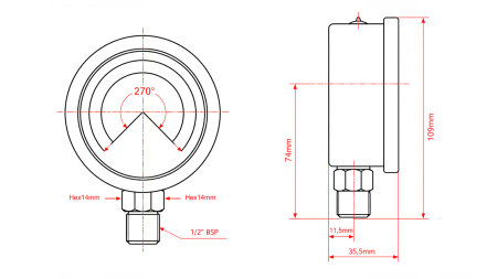 MANOMETER DN100 VERTIKAL 0 - 20 BAR - 1/2