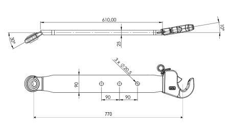 NEDRE LØFTEARME TIL TREPUNKTSOPHÆNG CAT. 2 - 70x20 mm - 770 mm (75 HP)