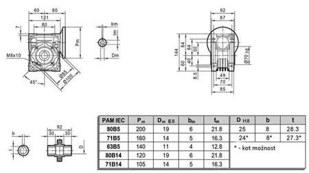 PMRV-50 REDUCER TIL ELEKTRISK MOTOR MS80 (0.55-0.75kW) FORHOLDSFORHOLD 10:1