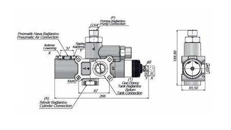 HYDRAULISK DUMPVENTIL LASTBIL - 140lit - dimensioner