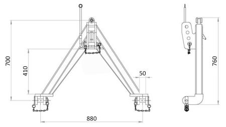 FRONTTREKANT TIL TRAKTOR FRONTHYDRAULIK CAT. 2 - 760 MM - 1400 KG