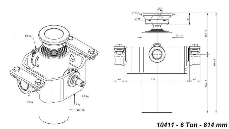 TELESCOPISK CYLINDER KOMPAKT 4 TRIN 814mm x110 -KUGLE